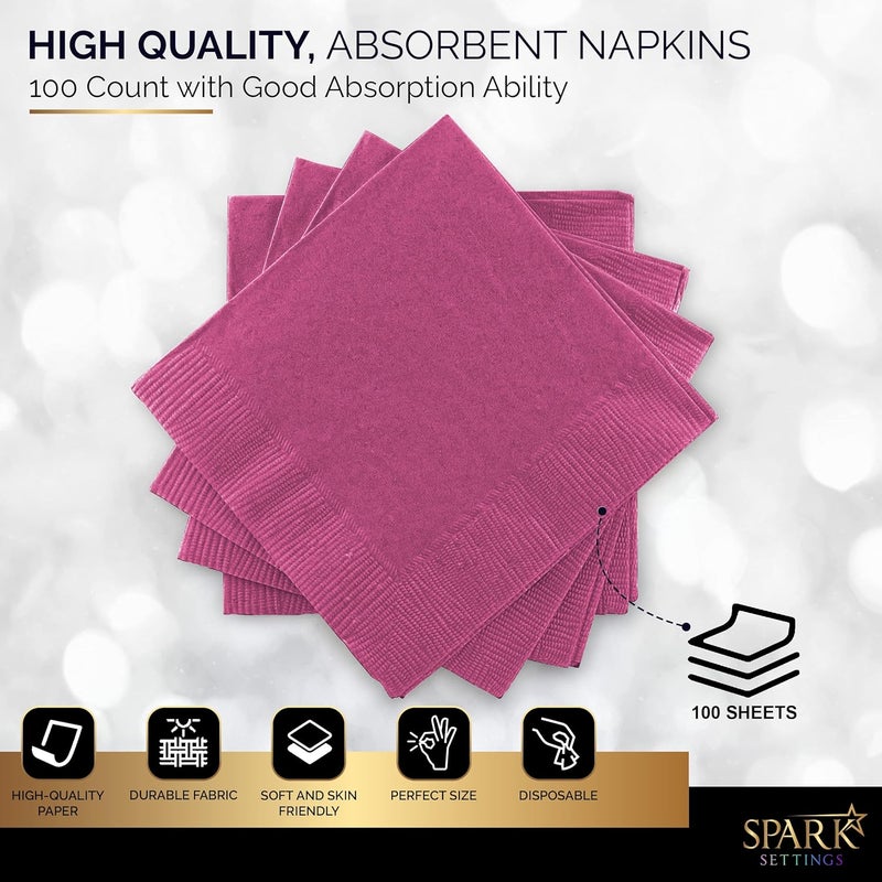 Amcrate 100 Pack Bright Pink Beverage Napkins, Big Party Pack, 2 Ply, Ideal for Wedding, Party, Birthday, Dinner, Lunch, Cocktails. (5” x 5”) by - Image 4